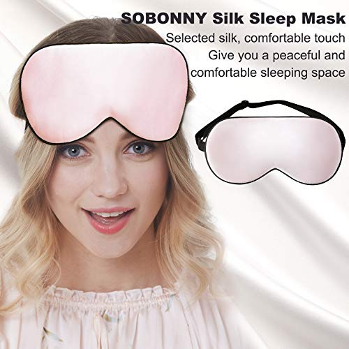 100% Natural Silk Sleep Mask for Relieving Fatigue & No Stimulation Breathable Eye Mask Summer Cool Mulberry Silk Eye Cover Blindfold for Night Sleeping, Nap & Travel (Pink)