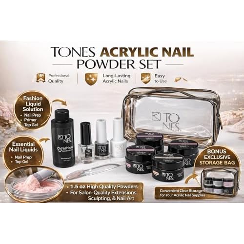 TONES Professional Fashion Poly Gel Nail Sampler Kit Complete Salon Nail Art Set for Sculpting, Extensions & Nail Design Acrylic Nail Kit with Liquid, Powders & Gel Polish