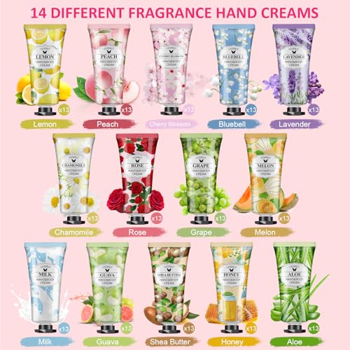 182 Pack Hand Cream Set, Mothers Day Gifts, Hand Lotion for Easter Basket Stuffers, Thank You Gifts, Bridesmaid Gifts, Birthday Gifts and Small Gifts, Hand Lotion Travel Size for Dry Cracked Hands