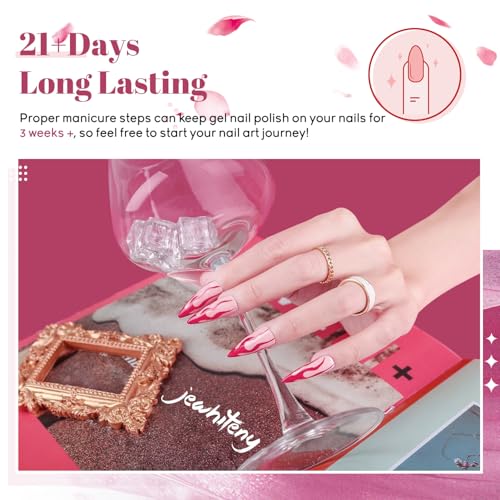 JEWHITENY 45PCS Gel Nail Polish Kit with U V Light LED Nail Lamp And 2 Bottle of 10ML Top Coat Base Coat