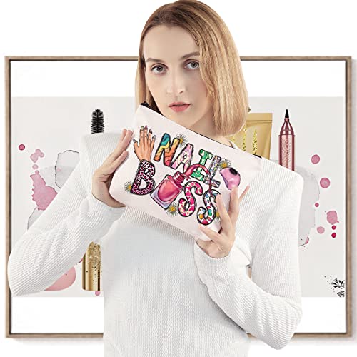 LEVLO Nail Boss Cosmetic Make Up Bag Nail Technician Gift Nail Artists Make Up Zipper Pouch Bag Nail Tech Merch (Nail Boss)