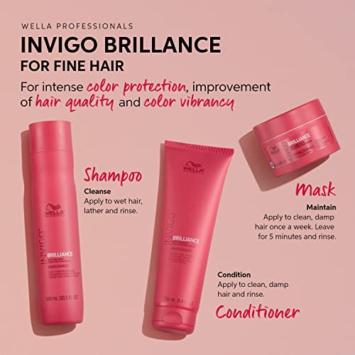 WELLA Color Charm Invigo Brilliance Color Protection Shampoo & Conditioner, For Fine Hair + Hair Toner, Neutralize Brass, T15 Pale Beige Blonde