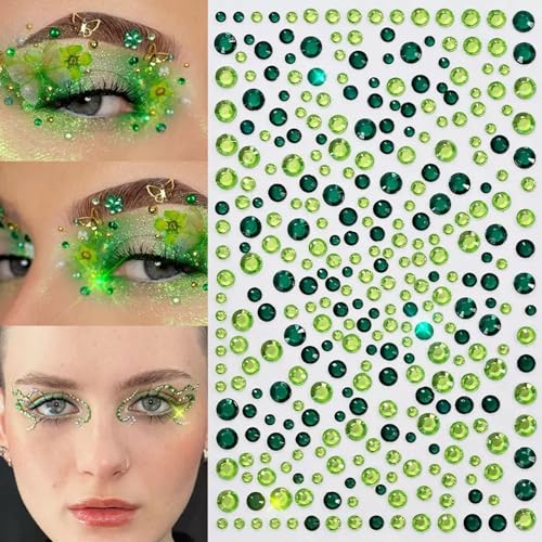 500pcs St. Patrick's Day Face Gems - Green Rhinestones for Face, Body, Nails | Self-Adhesive Sparkly Shamrock Jewels for Makeup,St. Patrick¡¯s Day Party Decorations, DIY Crafts Supplies
