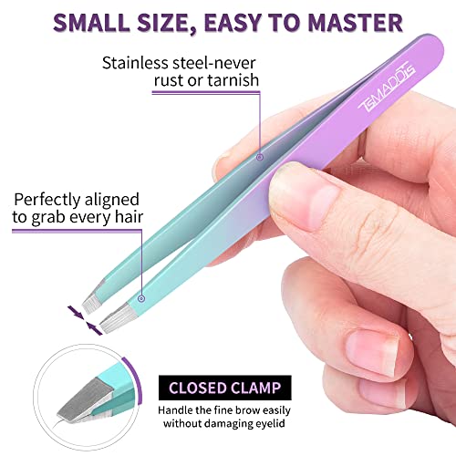 TsMADDTs 7 pcs Tweezers for Women Facial Hair, Precision Tweezer Set for Eyebrows with Curved Scissor and Eyebrow Razor for Ingrown Hair