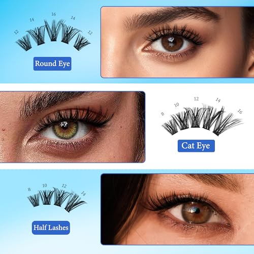 Lash Clusters Kit Wispy Natural Volume 60D+80D Cluster Eyelash Extensions D-Curl 532Pcs DIY Individual Fake Eye Lashes 8-16MM Mixed with Bond Seal Tweezers