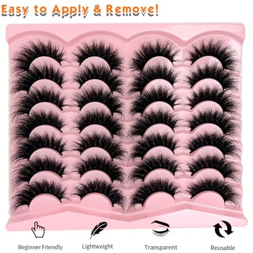 Mink Lashes Strip Cat Eye Wispy D Curl Fluffy Lashes Pack 18mm Long Volume Faux Mink Eyelashes Natural Look 14 Pairs