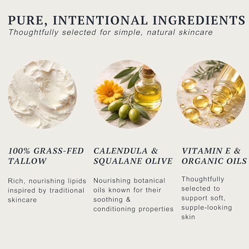 Grass Fed Beef Tallow Moisturizer for Face & Body ? Whipped Tallow Body Butter for Dry, Sensitive Skin ? Natural Anti Aging Cream ? 2 oz