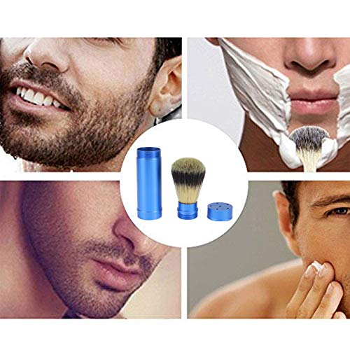 Travel Shaving Brush, Portable Blue Aluminum Shaving Brush, Ergonomic Travel Foaming Shave Tool, Assemble Facial Foaming Grooming Tool for Daily Use, Bathroom Supplies