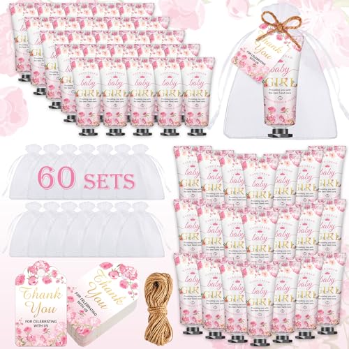 60 Sets Baby Shower Hand Cream Gifts, Baby Shower Party Favors for Guests, Hand Cream Set for Bridal Wedding Thank You Gifts, Travel Size Hand Lotion Bulk (Girl)
