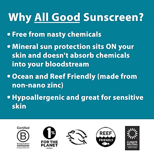 All Good Baby & Kids Sunscreen Lotion for Face & Body - UVA/UVB Broad Spectrum, SPF 30, Zinc Oxide, Coral Reef Friendly, Water Resistant - Zinc, Shea Butter, Coconut Oil, Aloe (3 oz)