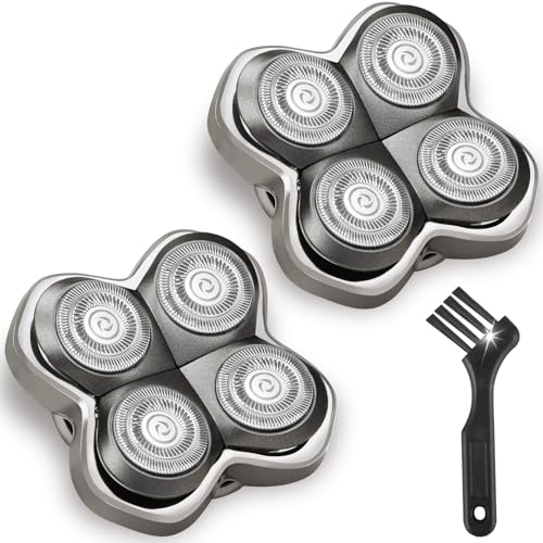 2 Pack Pro 4 Replacement Blades Compatible with Skull & Pitbulls Shaver Head Gold PRO, Silver PRO, Platinum PRO, Butterfly Kiss PRO | Floating 4 Heads Electric Razor Refills + 1 Cleaning Brush