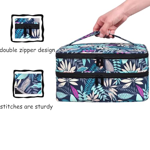 Double-Layer Nail Polish Organizer-Holds 42 Bottles, Nail Polish Storage with Handle, Nail Bag Organizer Case for Professional Manicure Kit & Travel (Leaf, 42 Bottles-Small)