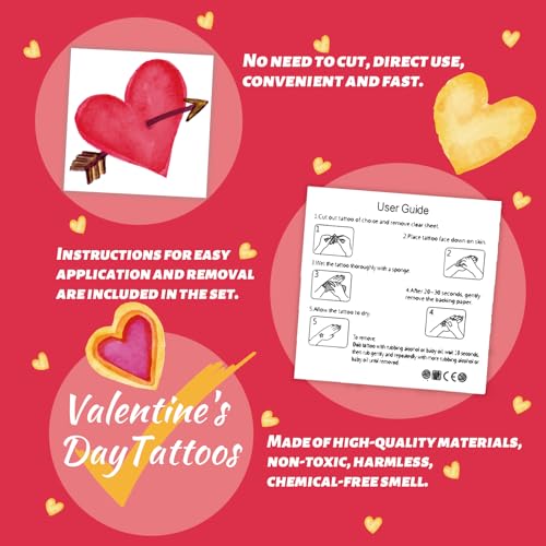 winthrop 240 Pcs Bulk Valentine Heart Temporary Tattoos for Kids, Individually Wrapped Colorful Safety Waterproof Tattoos, Best Choice for Valentines Gadget Bag Stuffers, 60 Different Designs Heart