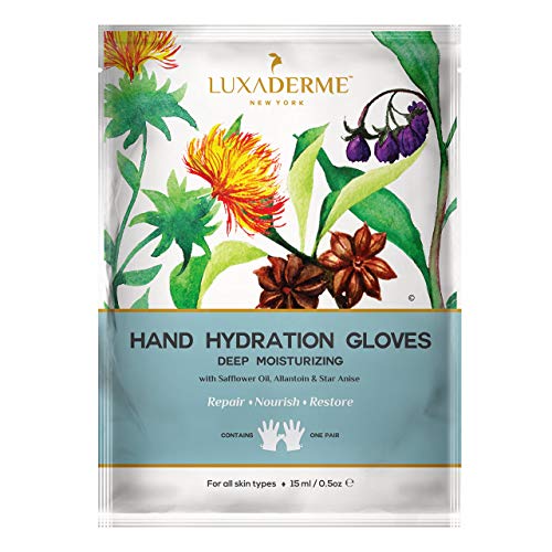 LuxaDerme Moisturizing Gloves for Dry Hands - 15ml Safflower & Shea Butter Hydrating Hand Mask - Rejuvenate Dull & Cracked Skin - Skincare Gift Set (Pack of 10)