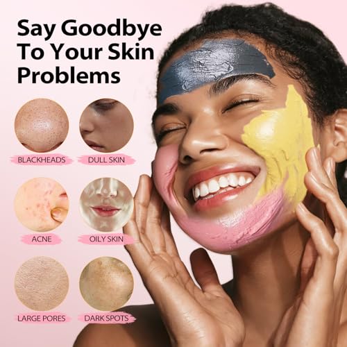 YLNALO Women's Day Skincare Gift 3 Pcs Clay Facial Mask Set - Turmeric Vitamin C, Dead Sea and Himalayan Clay Skin Care Mask for Deep Cleansing, Moisturizing, and Refining Pores, Spa Facial Mask Set