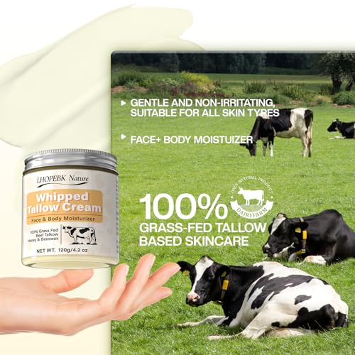Organic Grass-Fed Beef Tallow Balm: Moisturizing Cream for Dry & Sensitive Skin, 120g/4.2oz