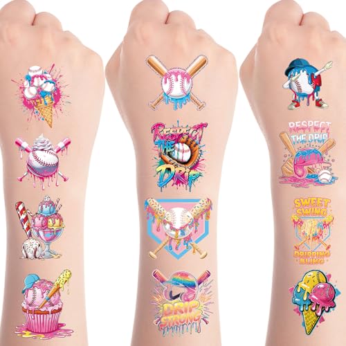 8 Sheets 200+ Respect the Drip Temporary Tattoos Stickers Ice Cream Baseball Drip Party Decorations Favors Tattoo Stickers Baseball Sport Team Ice Cream Theme Gifts Rewards Supplies