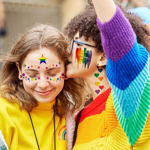 128+ PCS Pride Face Tattoos For Women Men Adults Lovers, Gay LGBTQ LGBT Rainbow Temporary Tattoos Pride Face Stickers, Temp Bulk Fake Tattoos, Rainbow Pride Day Equality Parades Celebrations Festival