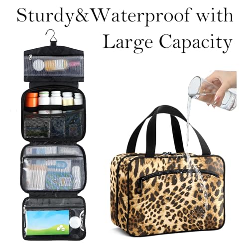 Travel Toiletry Bag for Woman/Men, Wild Animal Sexy Leopard Skin Patterned Hanging Organizer Bag with Pockets Portable Folding Travel Case Bags for Makeup Cosmetic Toiletries Storage Traveling-M