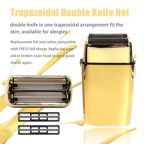 Replacement Foil and Cutter for BaBylissPRO Barberology Electric Shaver, Double Foil Shaver Replacement Head Compatible with BaBylissPRO Barberology FXFS2 Razors, 2PCS