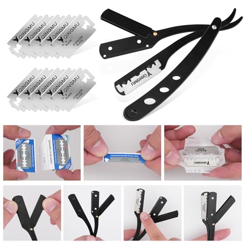 Beard Shaper for Men Beard Shaping Tools - Gifts for Men Beard Template Guide, Straight Edge Razor, 10 PCS Double Edge Blade, Barber Pencil, Beard Comb, Stainless Steel Scissor Mustache Lineup Tools