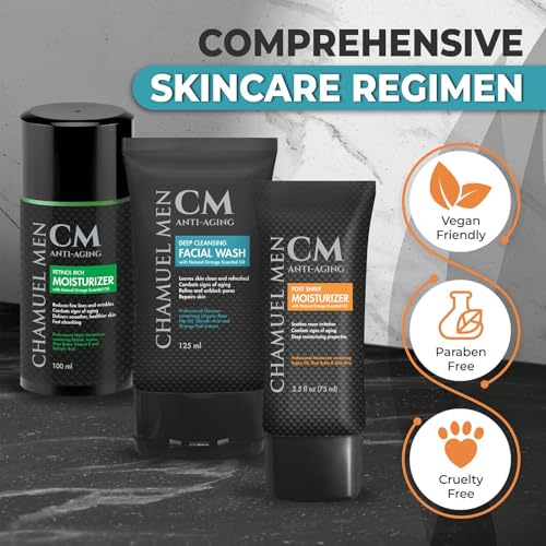 All You Need Daily Skincare Set for Men | Includes Anti-Aging Facial Wash + Post Shave Moisturizer + Night Moisturizer w/Retinol. Organic Key Ingredients! (Includes All 3 Products)