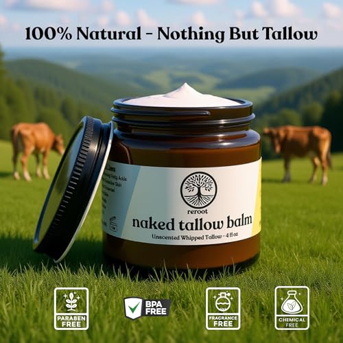 Beef Tallow for Skin | NAKED TALLOW BALM | 1 Ingredient - 100% Grass Fed Beef Tallow | Beef Tallow for Body & Face | Whipped & UNSCENTED for Sensititve Dry Skin, Babies, Eczema, Psoriasis