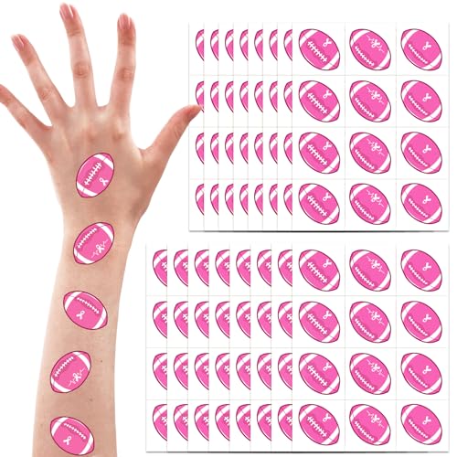 192Pc Pre-Cut Pink Football Breast Cancer Awareness Temporary Tattoos Stickers,16 Sheets Ribbon Themed Tattoos Stickers (Pink Football)