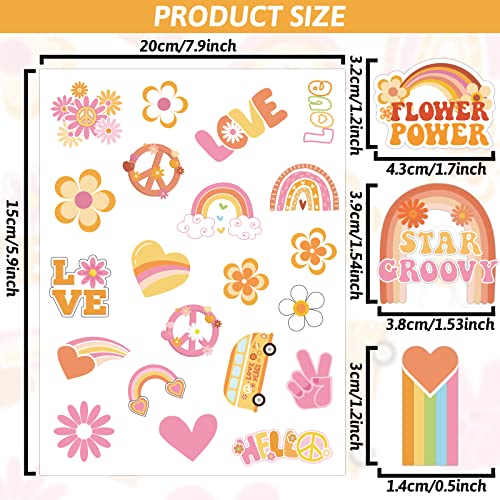 280Pcs Hippie Theme Temporary Tattoos Stickers 70's Theme Tattoos Stickers Hippie Face Body Sticker For Adults And Kids Cute Cartoon Printing Groovy Assorted Groovy Party Supplies