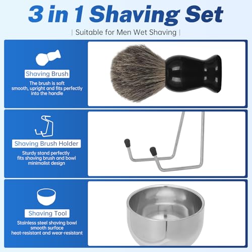 Shaving Brush Set for Men ? Pure Badger Hair Shaving Brush and Bowl, Exfoliating Shaving Cream Brush Gifts for Fathers Day