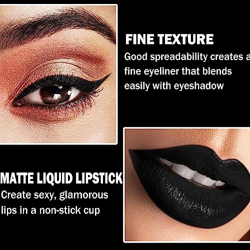 3Pcs Black Matte Liquid Lipstick,Lip Liner,Lip Gloss Trio Lip Set Waterproof Long-Lasting Moisturizing Velvety Lip Stain One Step Lips Makeup Kits Goth Makeup