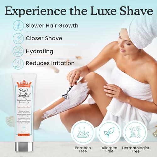Shaveworks Pearl Souffl? Shaving Cream for Women ? Soothing, Hydrating Shave Lotion for Legs, Underarms, Bikini Area ? Reduces Irritation, Slows Future Hair Growth 5.3 Fl Oz