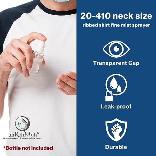 uh*Roh*Muh 20-410 Fine Mist Spray Caps (Pack of 50) Black - Neck Size Ribbed Skirt Spray Bottle Tops Replacement - Perfect for Hair, Skincare and Cleaning Solutions, Clear Plastic Overcap Included