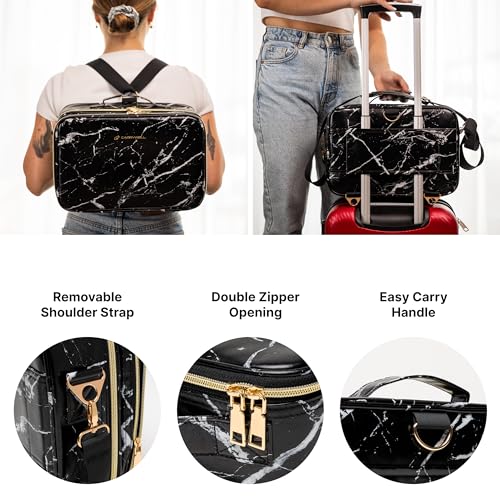 Carrywell Makeup Bag Travel Case, Not-Made In China, Hard Train Case for Cosmetics, Portable Beauty Artists Organizer, Storage Box With Adjustable Dividers For Make Up and Brushes, Medium Marble