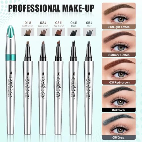 Microblading Eyebrow Pencil, Eyebrow Pen with an Upgrade Micro-Fork Tip Applicator, Waterproof Microblading Brow Pen,Last All Day, Brow Pencil for Natural Looking Brows Makeup (Light Brown)