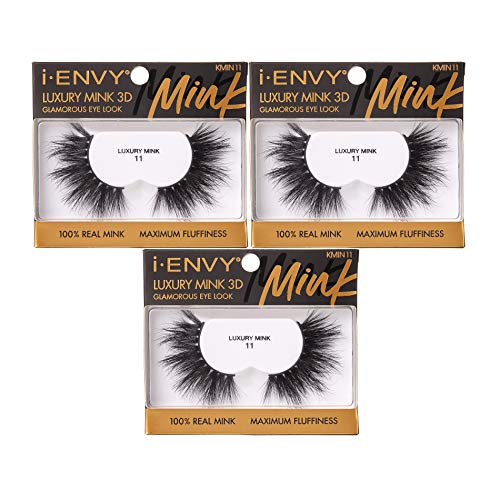 i-ENVY Luxury Mink Collection False Eyelashes 100% Real Mink Glamorous Eye Look Lashes Maximum Fluffiness 3D Multi-Curl Angle (3 Pack)