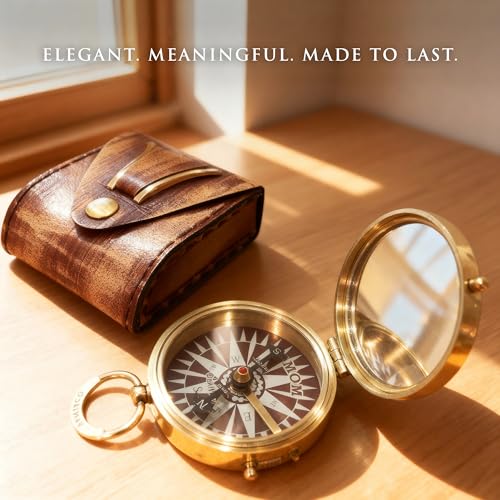 Makeup Compact Hand Mirror Gift for Mom, with Compass - Gifts for Mom from Daughter or Son ? Birthday, Mothers Day - Sentimental & Meaningful Gifts Ideas for Mama - Made of Premium Brass