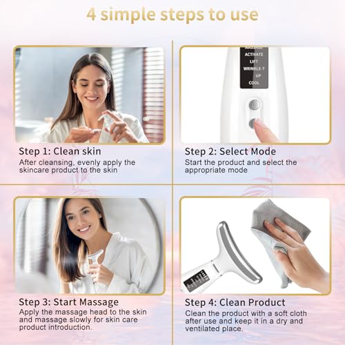 Red Light Therapy for Face and Neck, Facial Skin Care Tools, Micro-Current Vibration Facial Cold and Hot Service, Red and Blue LED Light, 4 Color LED Facial Light Therapy Device for Skin Care at Home
