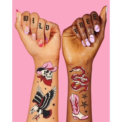 xo, Fetti Realistic Western Temporary Tattoos - 38 pcs | Rodeo Bachelorette, Birthday Favors, Cowgirl Party Accessory, Wild West Fake Tats