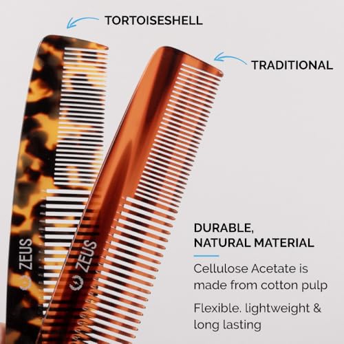 ZEUS 7.5¡± Large Beard & Mustache Comb, Handmade Saw-Cut Comb for Men¡¯s Grooming, Anti-Static, Ultra-Smooth Finish for Snag-Free Styling (Traditional) C11