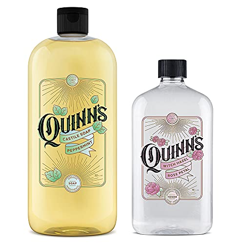 Quinn's Pure Castile Organic Peppermint Liquid Soap 32 oz Alcohol Free Rose Witch Hazel with Aloe Vera 16oz