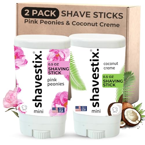 Shavestix Travel Shaving Cream Stick Set 0.5 Oz Each | Coconut Cr?me & Pink Peonies Mini Shave Bars| TSA Friendly Toiletries for Women & Men | Alt Shaving Gel, Soap