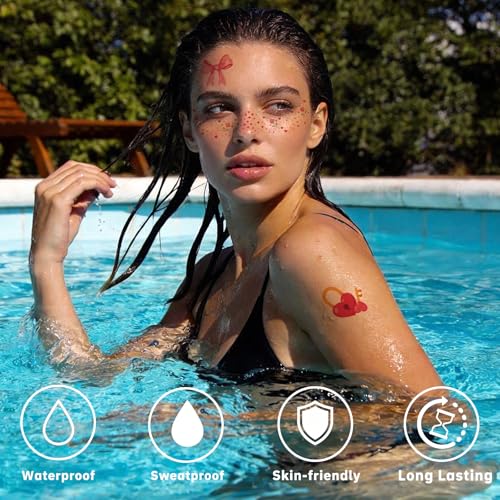 28 Pcs Valentine's Day Face Tattoos, Kiss Love Heart Tattoos Temporary, Red Fake Temporary Tattoo for Women Girls Valentine Makeup Accessories