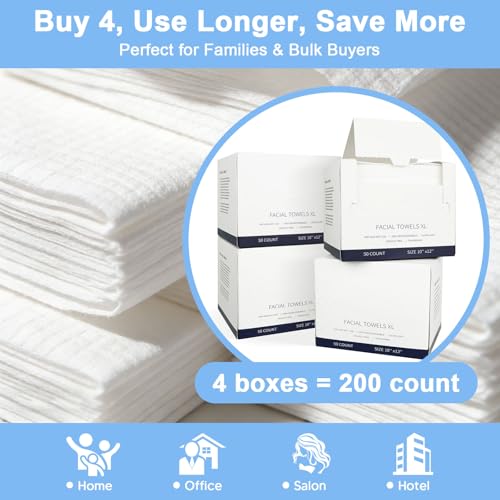 200 Count Disposable Face Towels ? Value Pack Extra Thick Biodegradable Facial Cleansing Towels ? Lint Free Dry Wipes ? Soft Makeup Remover Cloth for Sensitive Skin