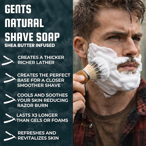 GENTS Men¡¯s Shaving Soap Set - 3 Pack Natural Fragrance Free Shave Bars with Shea Butter for Sensitive Skin, Rich Lather, Razor Burn Relief