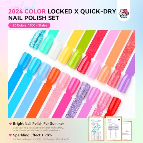 SAVILAND Nail Polish Set: Quick Dry Nail Polish Fingernail 20+3 Pcs Bright Neon Red Green Glitter Regular Nails Polish Kit with Base Top Polish Nail Art Polish DIY At Home Gift for Girls