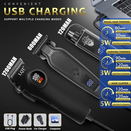 Hair Clippers for Men 3-in-1 Electric Cordless Clippers Set Beard and Mustache Trimmer for Men Nose and Ear Hair Trimmer with Comb, Wrap, Bag, Men's Birthday Christmas Valentine's Day Gifts