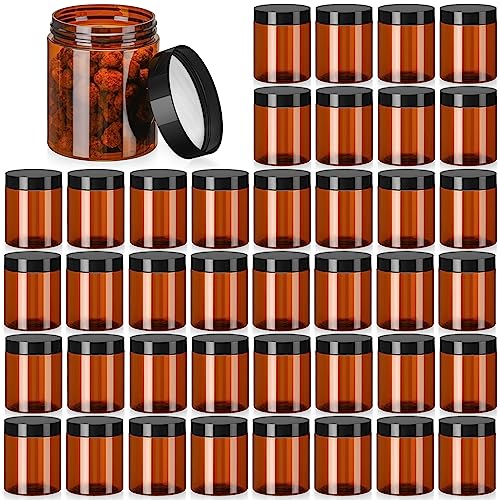 Tanlade 40 Pcs 8 oz Plastic Jars with Lids Round Cosmetic Containers Refillable Containers for Powder Liquid Food Storage Kitchen Cosmetic Lotion Ointments Creams Essential Oil(Amber)