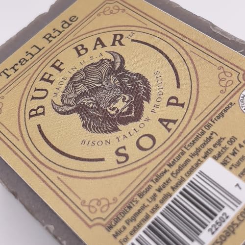 Big Crazy Buffalo Bison Tallow Buff Soap Bar, Trail Ride, (2 pack) - Scents of Leather, Smoke, & Cedarwood - Cleans, Moisturizes, Soothes, Hydrates - No Dyes, Chemicals, or Preservatives