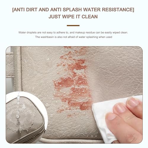 Travel Toiletry Bag for Women Men, Large Travel Toiletry Organizer Makeup Bag, Hanging Cosmetic Bag dopp kit Leather skin care Waterproof Shaving Bag for Toiletries Accessories (beige)